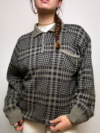 Brown wool sweater with vintage collar pattern M/L