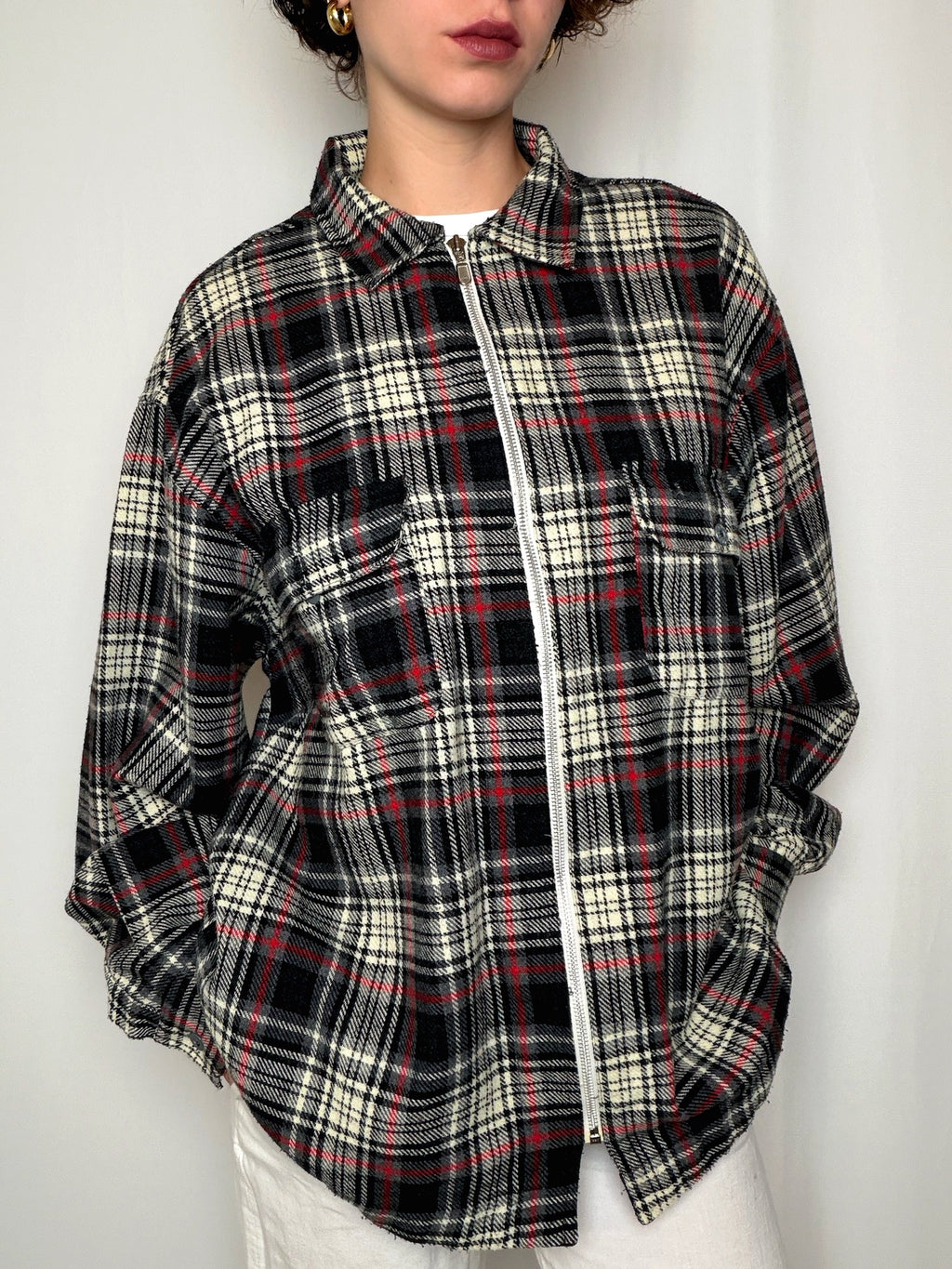 Chemise en flannelle à zip à carreaux L/XL vintage