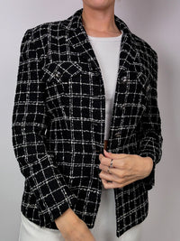 Vintage black tweed fitted plaid blazer