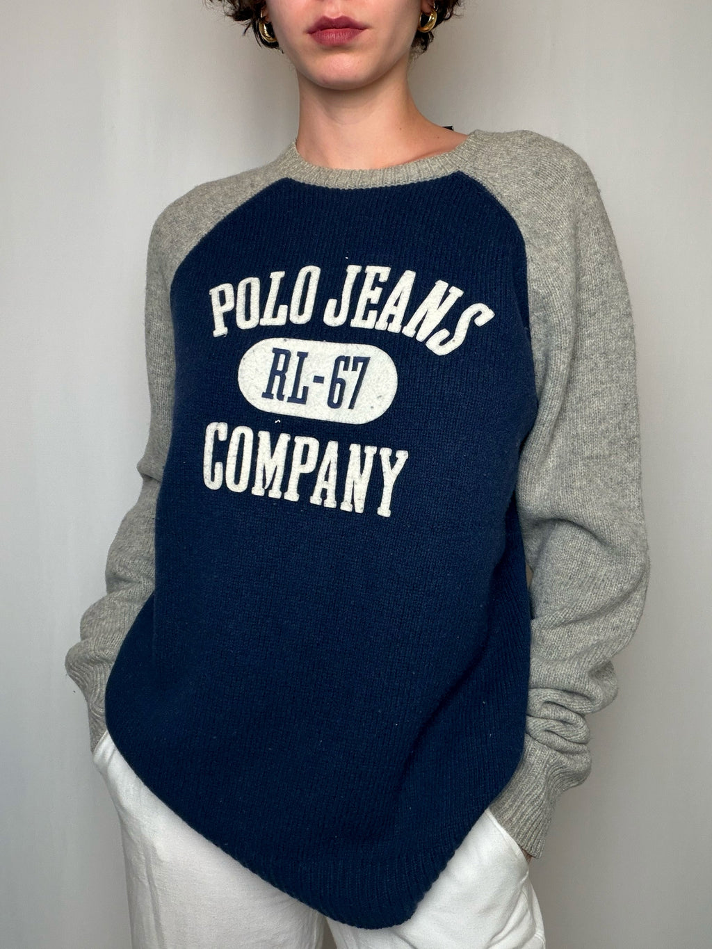 Pull marine et gris Ralph Lauren XL vintage