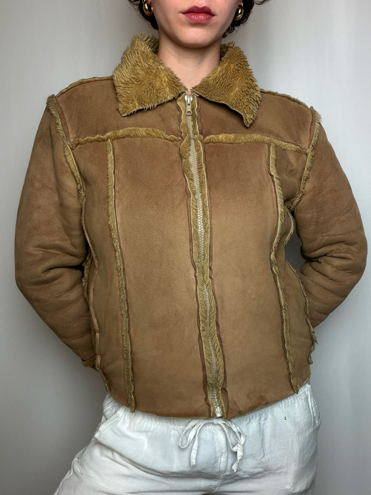 veste en suedine beige vintage