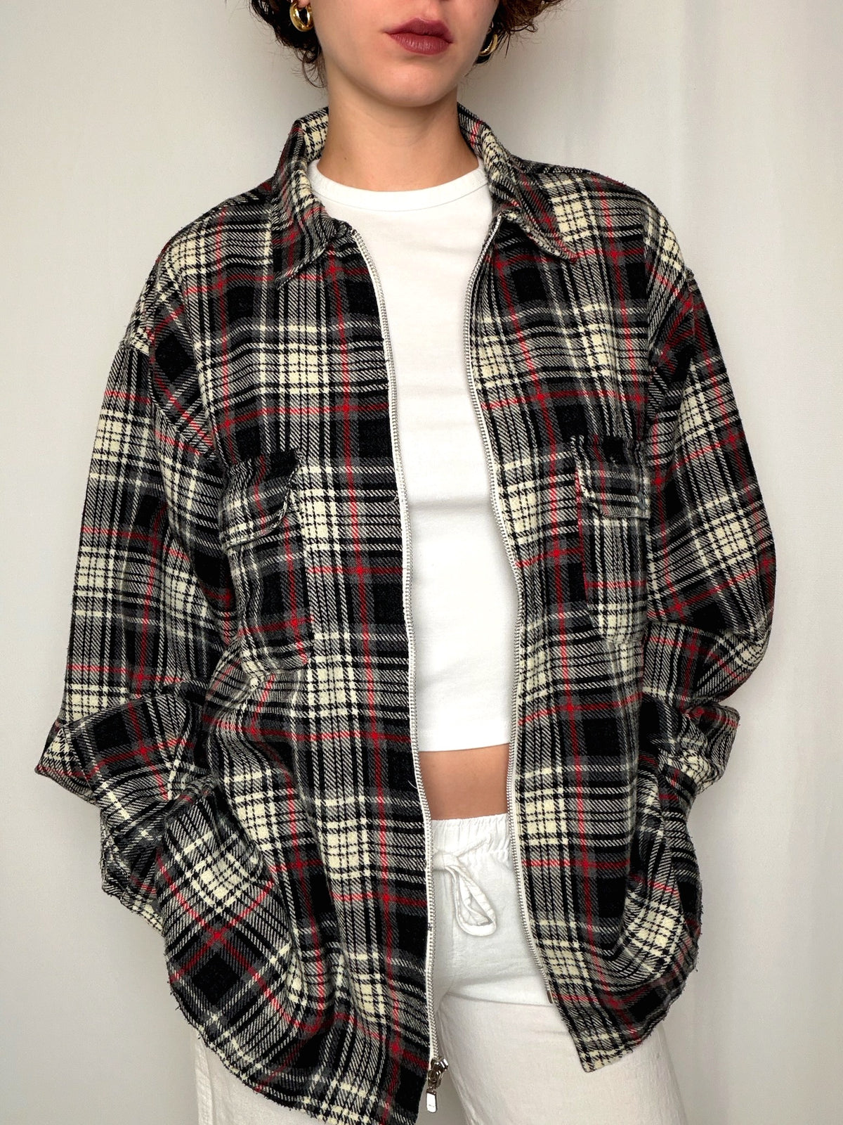 Chemise en flannelle à zip à carreaux L/XL vintage