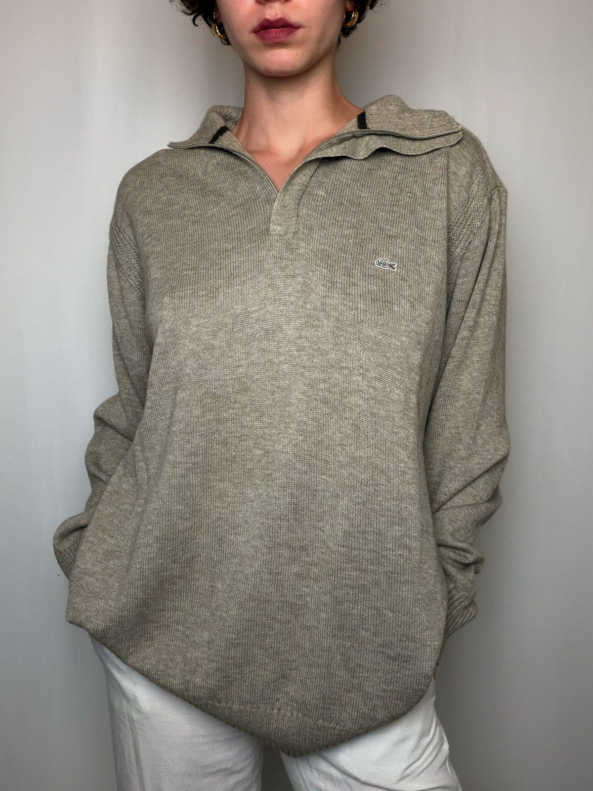Pull camioneur beige Lacoste XL vintage