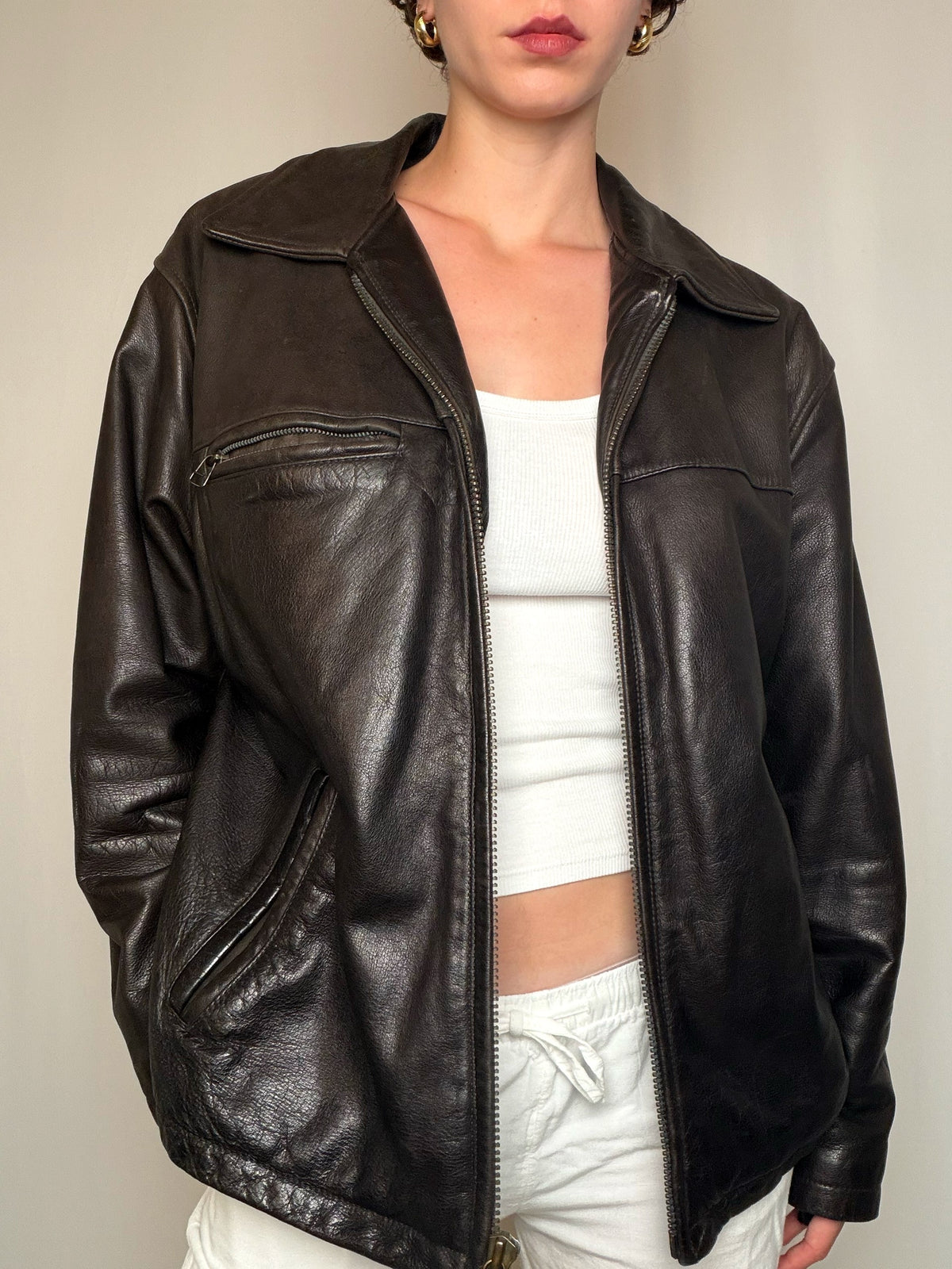 Veste en cuir brune M vintage
