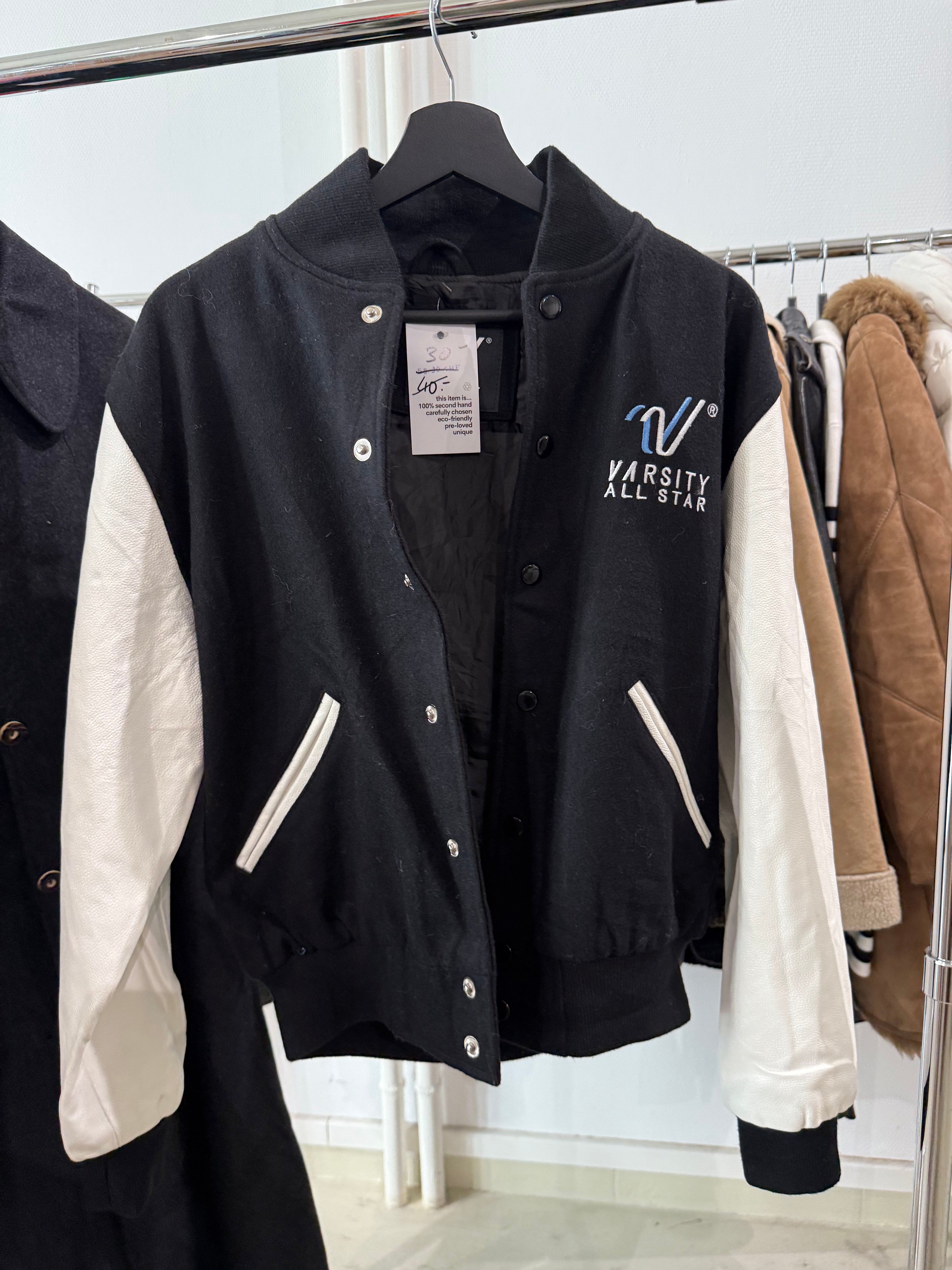 Bomber en cuir et laine noir et blanc M/L