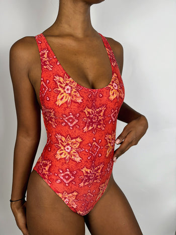 Red floral one-piece swimsuit