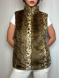 Gilet en fausse fourrure léopard M vintage