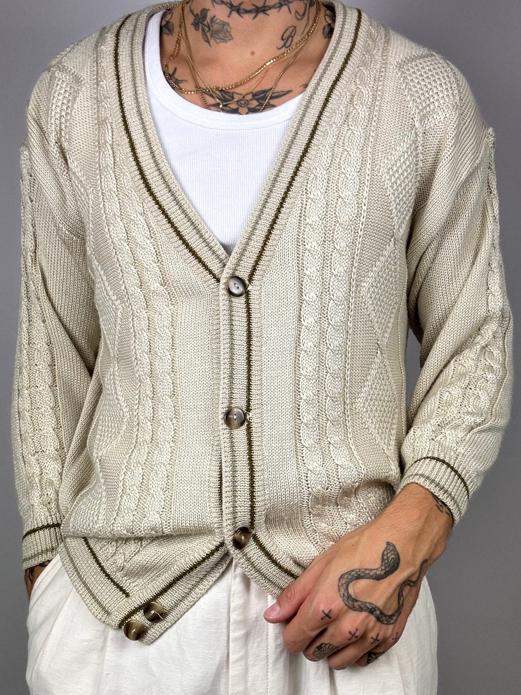 Polline cream-white button cardigan