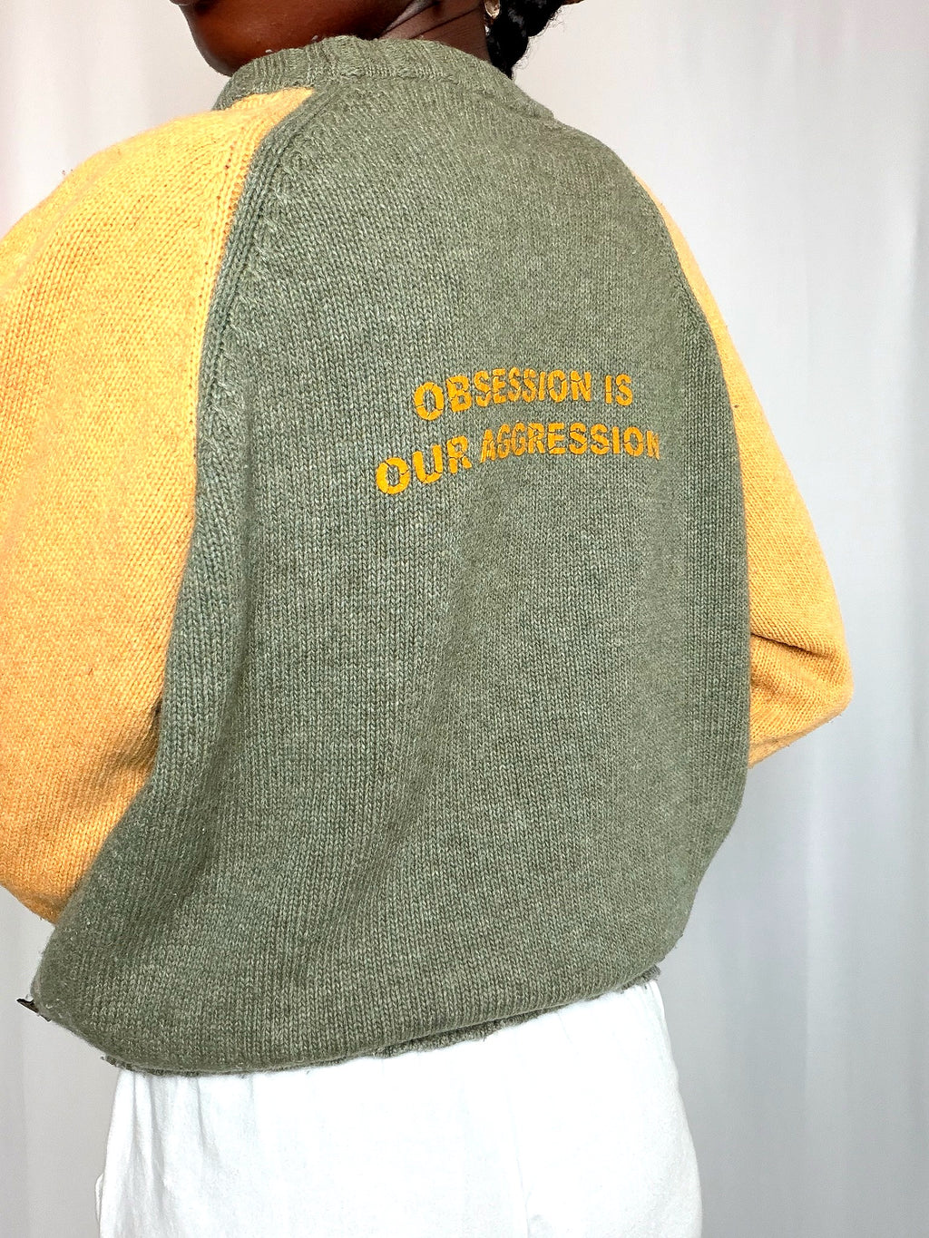 Pull moutarde et kaki vintage