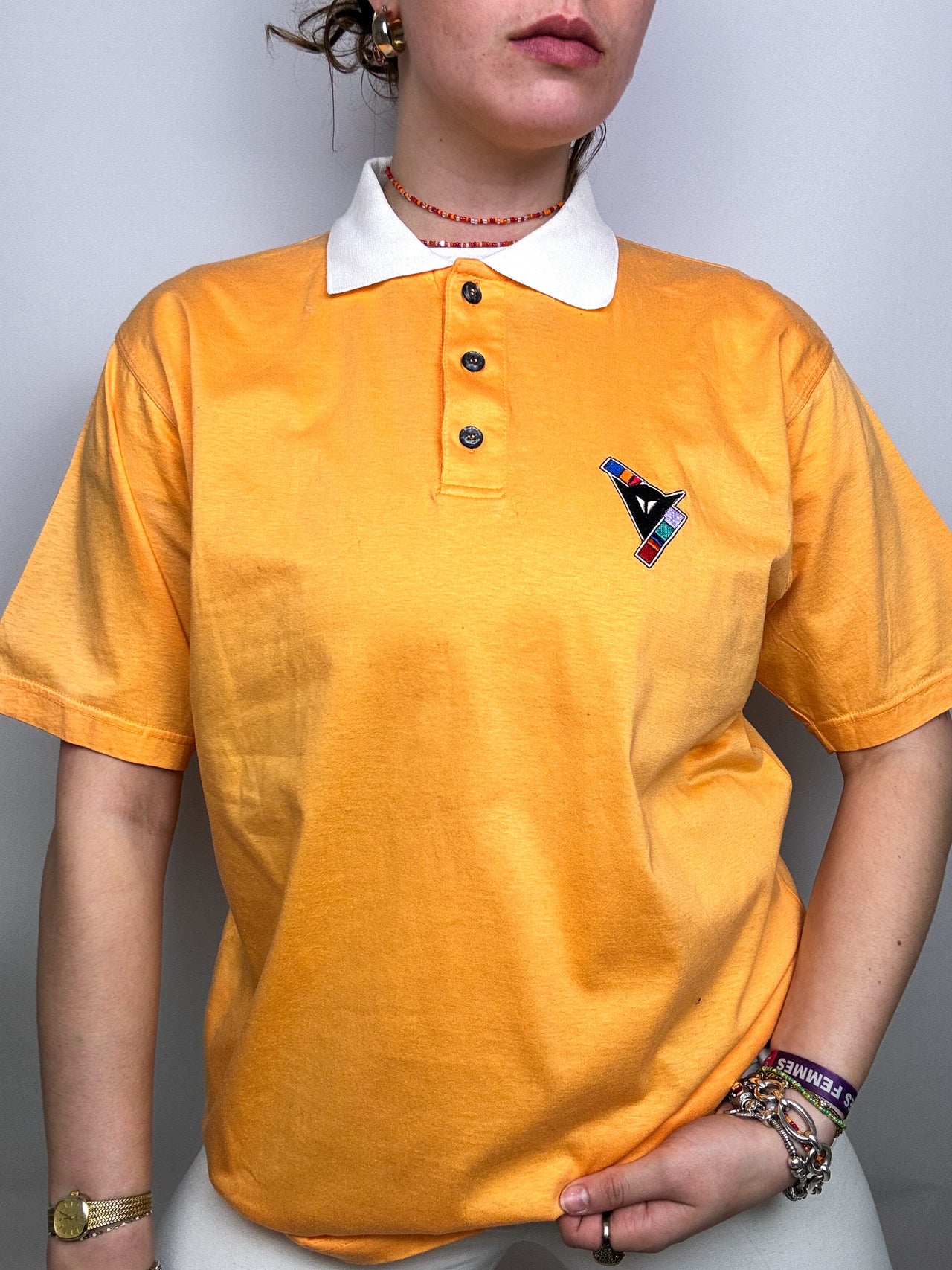 Vintage Orange Collared Button T-Shirt L