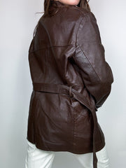 Manteau court brun en cuir vintage M