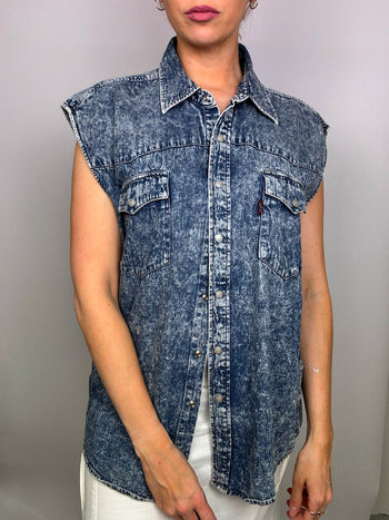 Gilet en denim délavé vintage