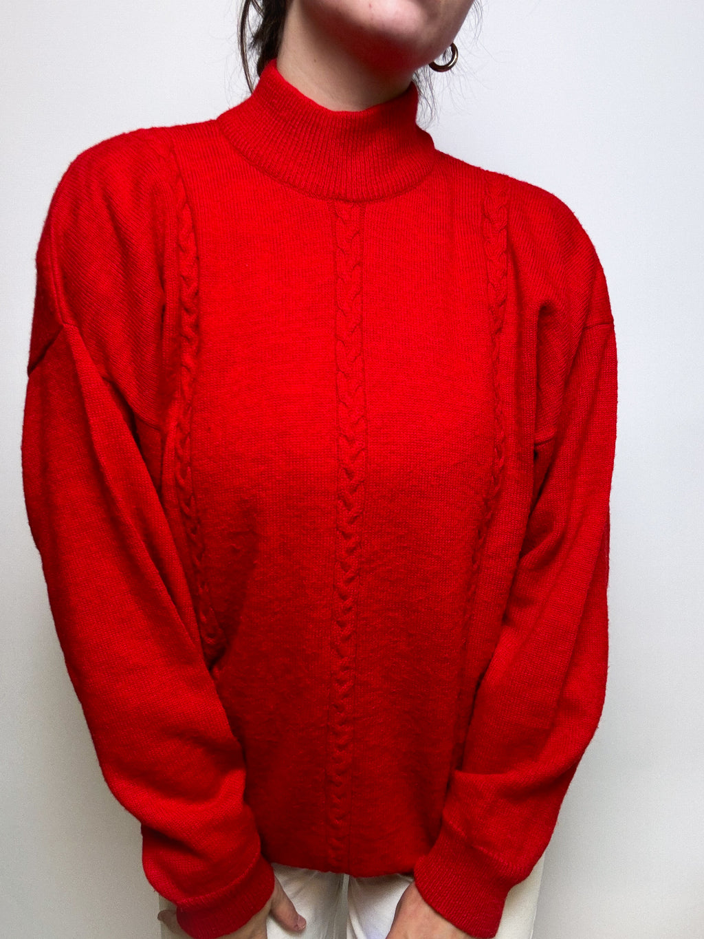 Red vintage stand-up collar sweater L/XL 