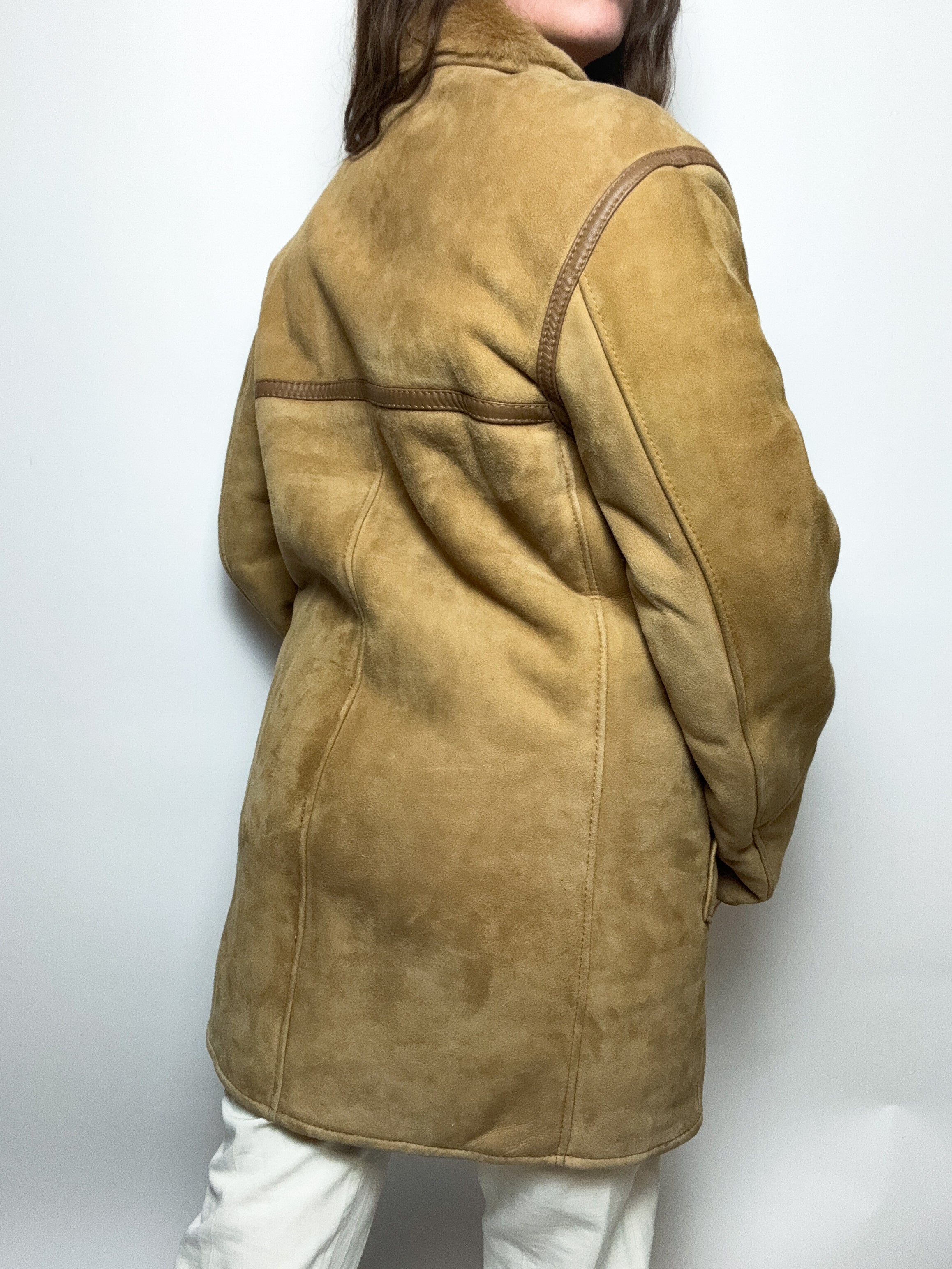 Manteau vintage en mouton retourné beige M/L