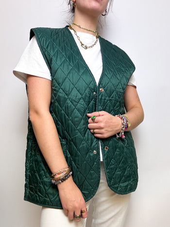 Vintage green quilted vest L 