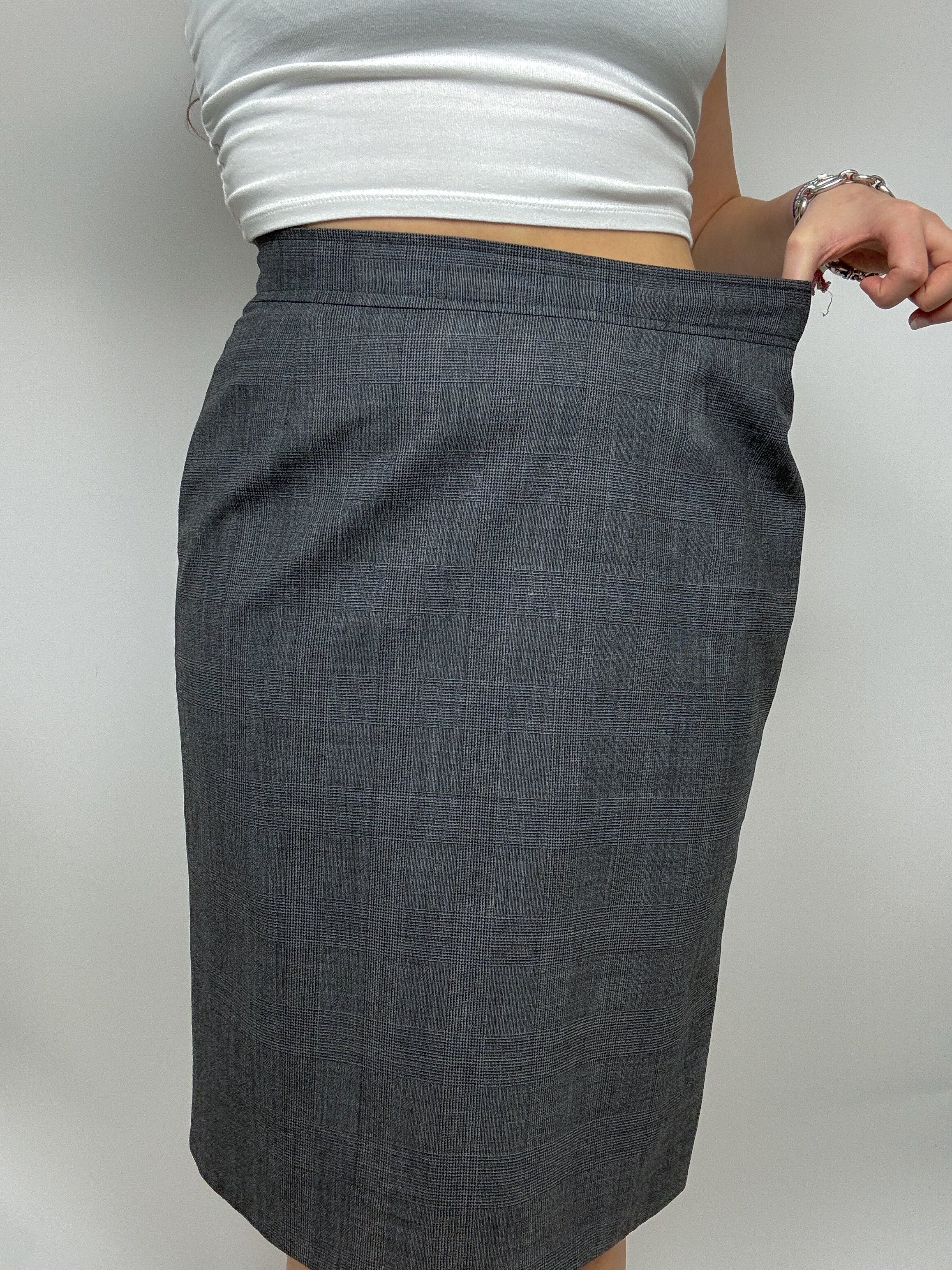 Jupe midi avec fente sur le côté vintage grise M/L