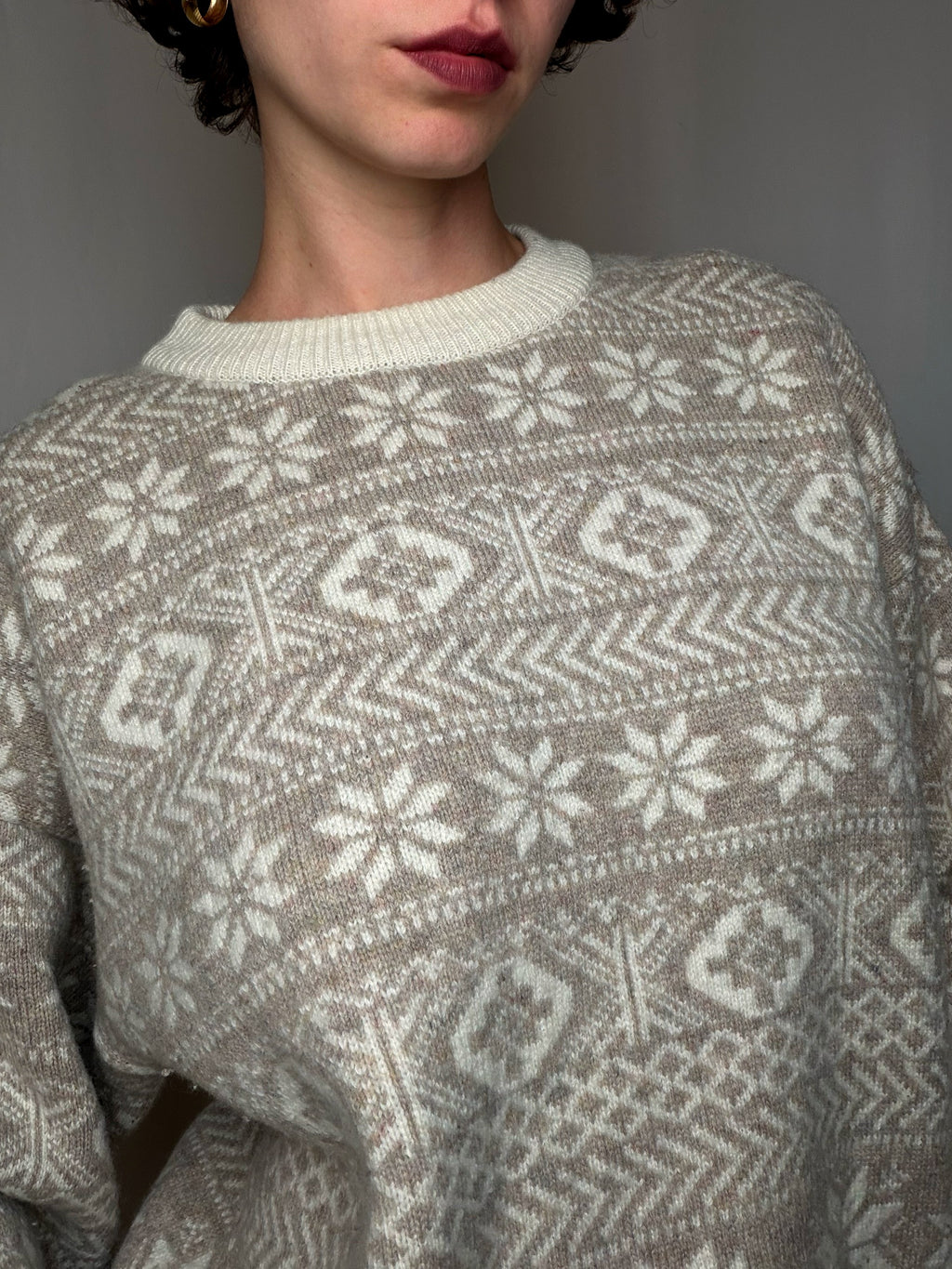 Pull imprimé beige M vintage