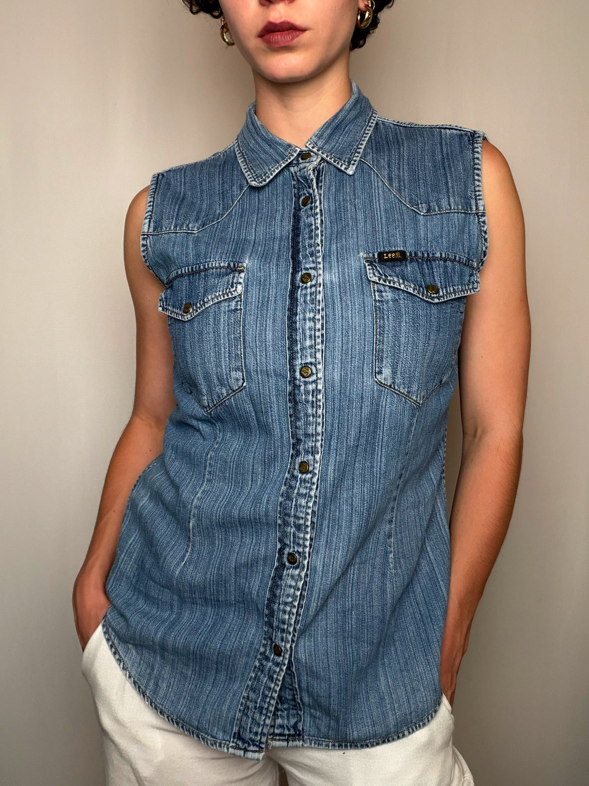 Chemise sans manche en jean bleu Lee L vintage