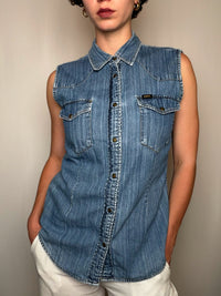 Chemise sans manche en jean bleu Lee L vintage