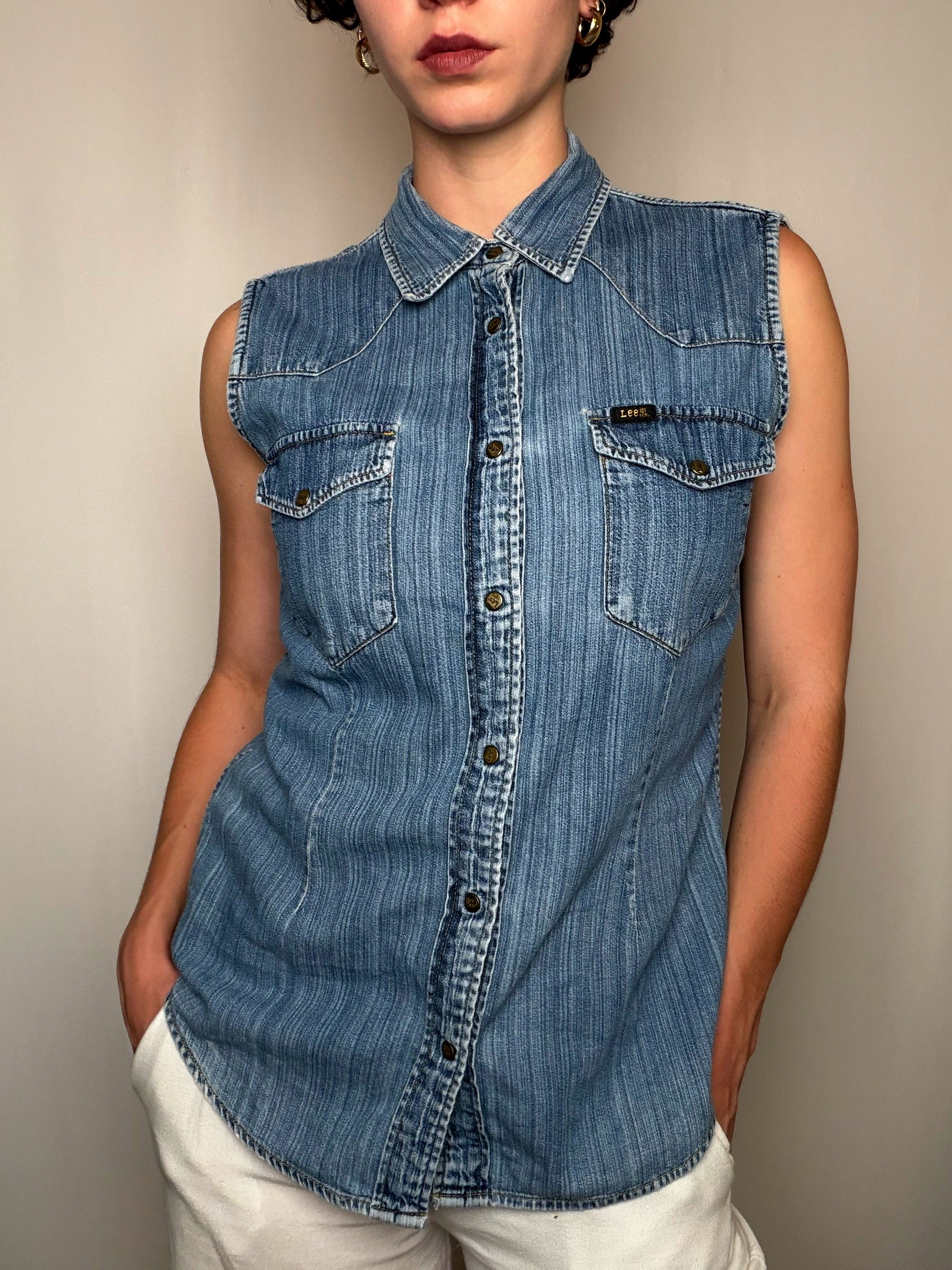 Chemise sans manche en jean bleu Lee L vintage