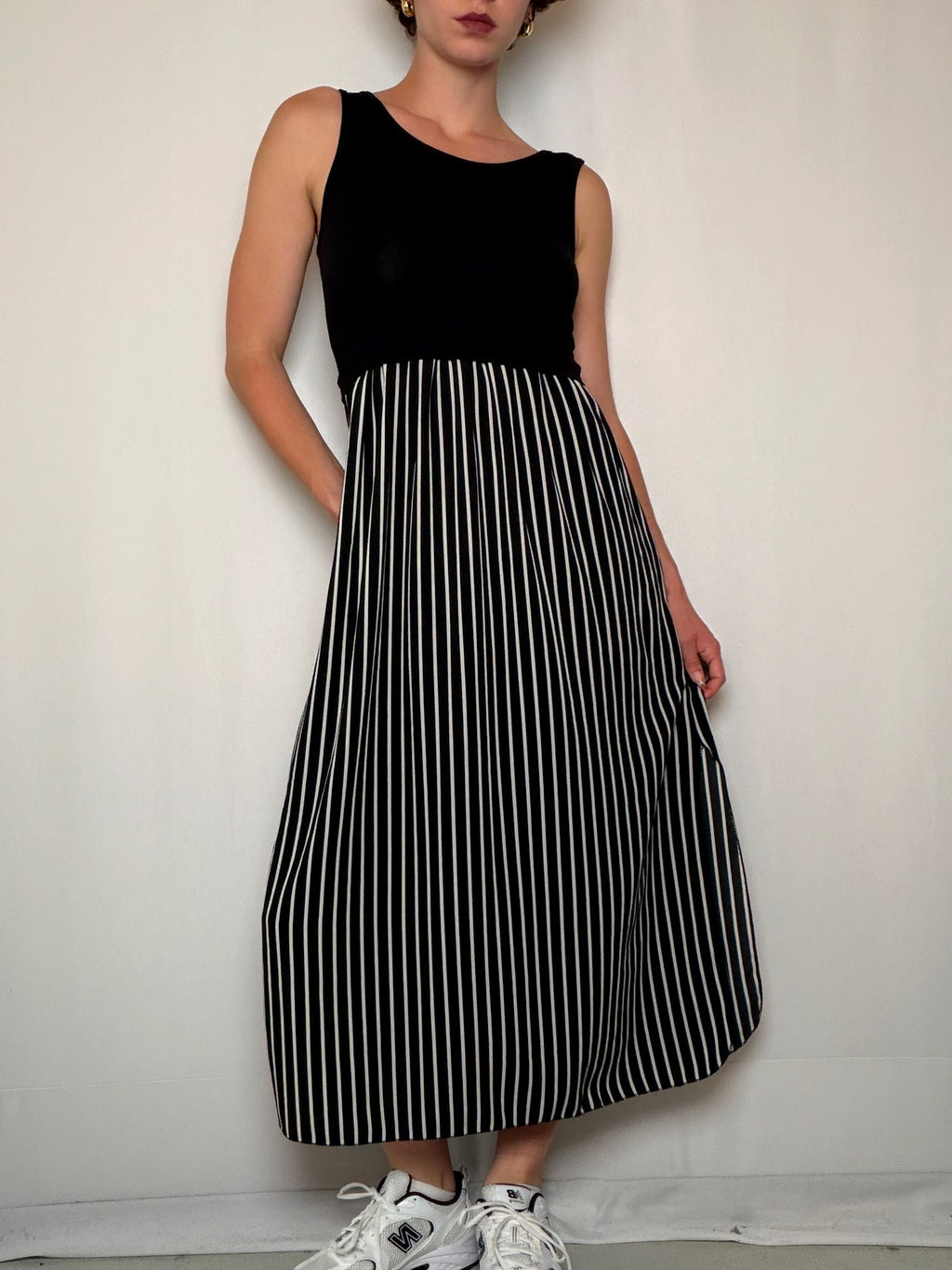 Robe longue bi matiere Noire rayée M/L vintage