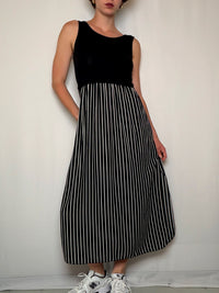 Robe longue bi matiere Noire rayée M/L vintage