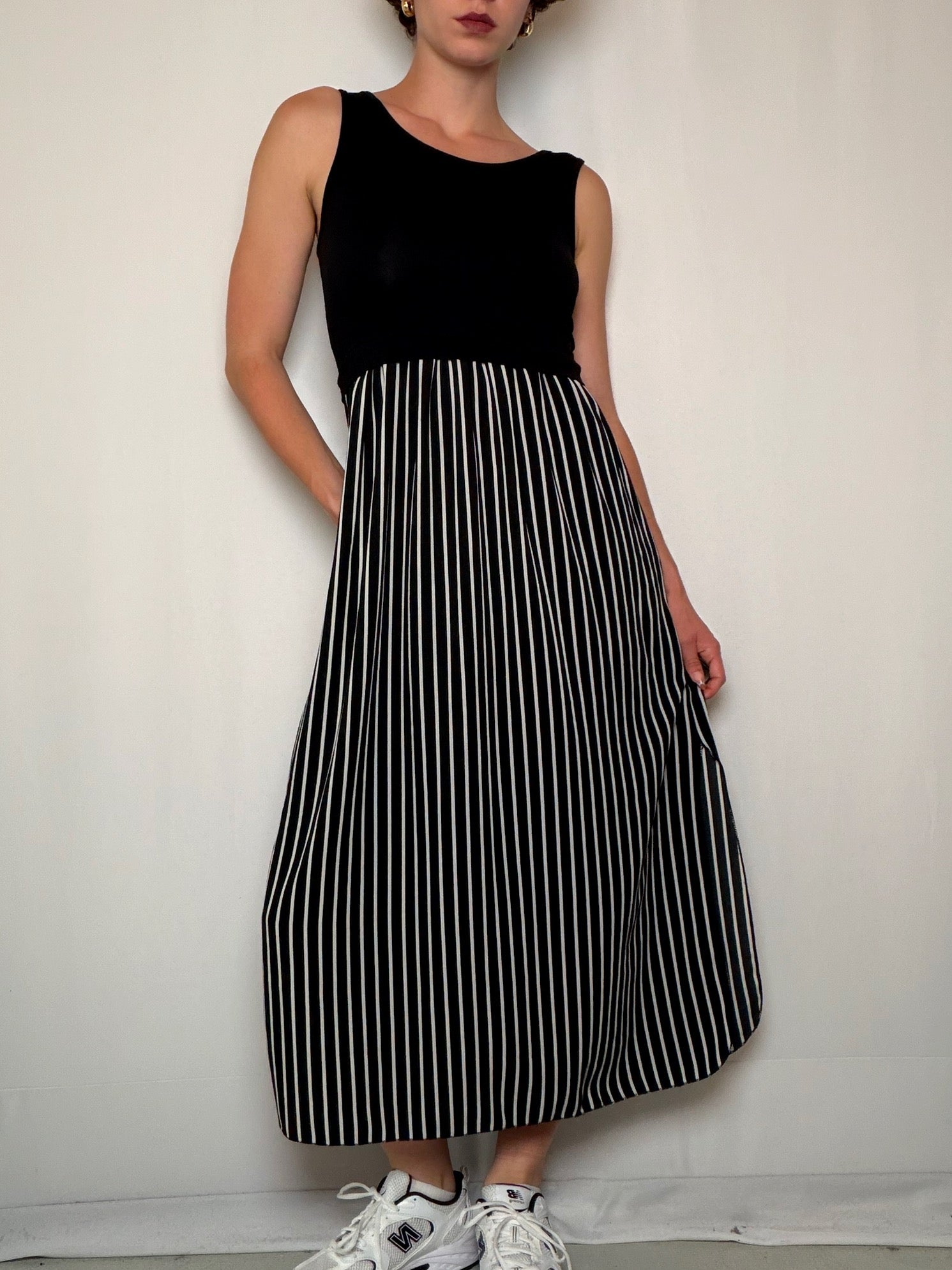 Robe longue bi matiere Noire rayée M/L vintage