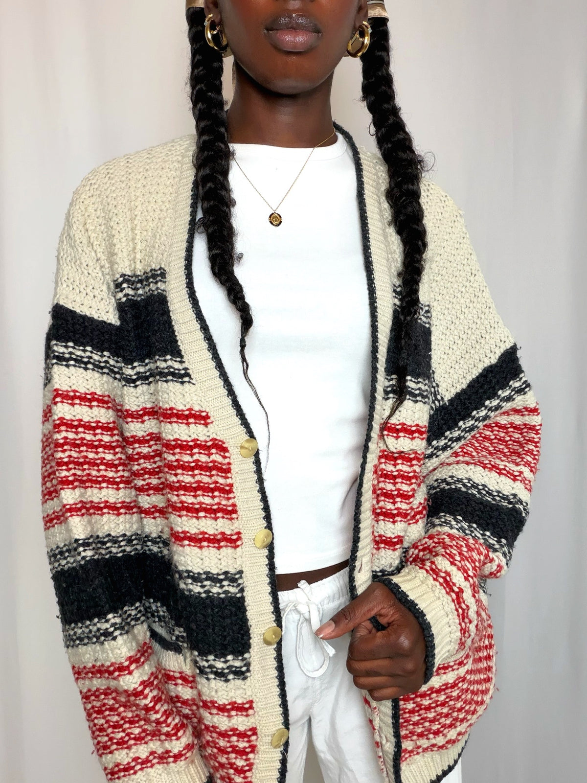 Cardigan oversized rayé L vintage