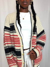 Cardigan oversized rayé L vintage