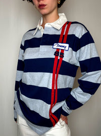 Polo de rugby rayé marine et gris Tommy Hilfiger L vintage