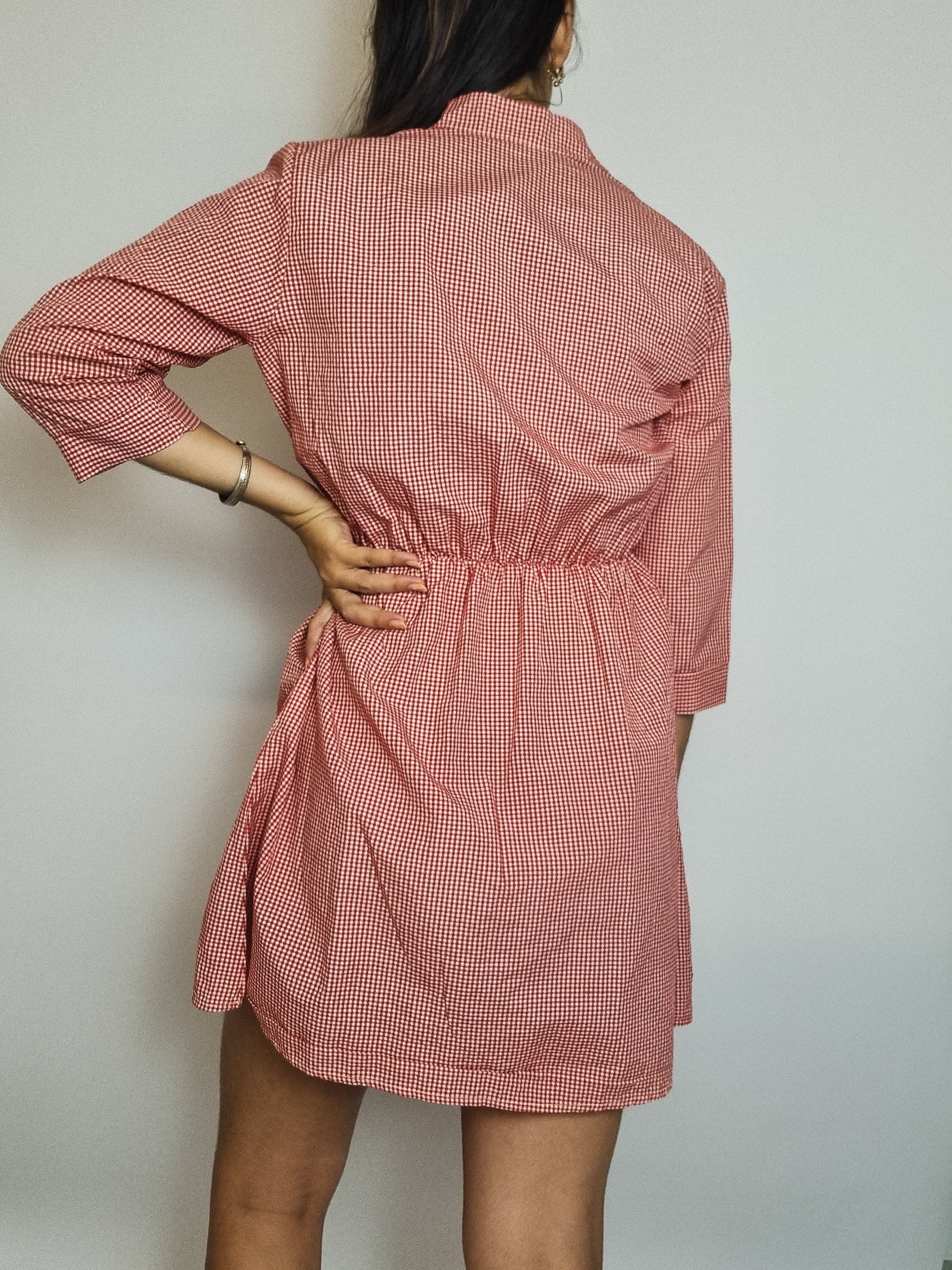 Vintage Rot-Weißes Gingham-Kleid S/M