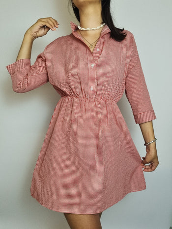 Vintage Rot-Weißes Gingham-Kleid S/M