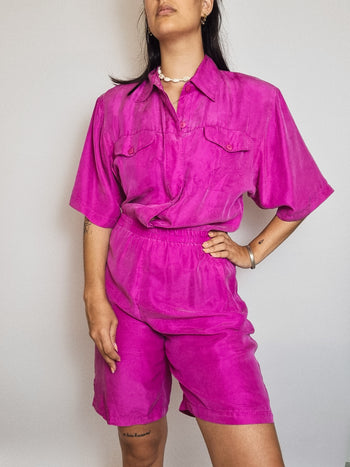 Fuchsia Pure Silk Playsuit L/XL