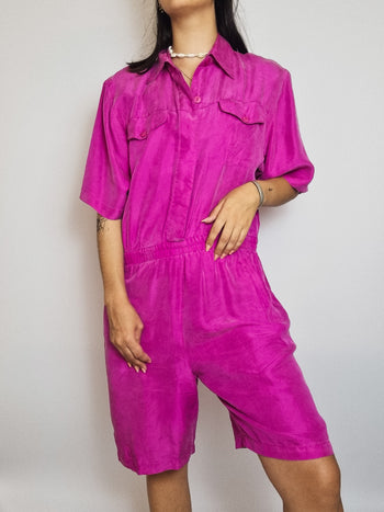 Fuchsia Pure Silk Playsuit L/XL