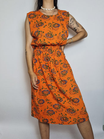 Vintage Orange gemustertes Kleid S/M