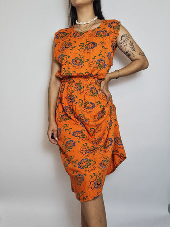 Vintage Orange Patterned Dress S/M