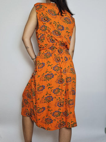 Vintage Orange gemustertes Kleid S/M