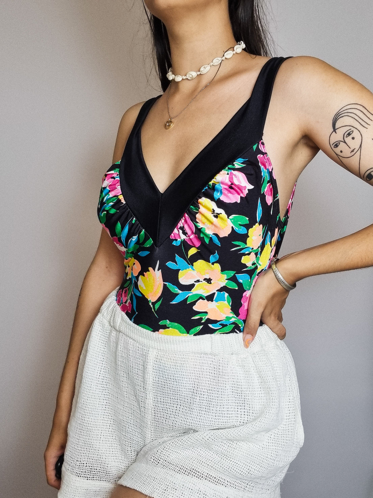 Maillot de bain vintage une pièce à fleurs M