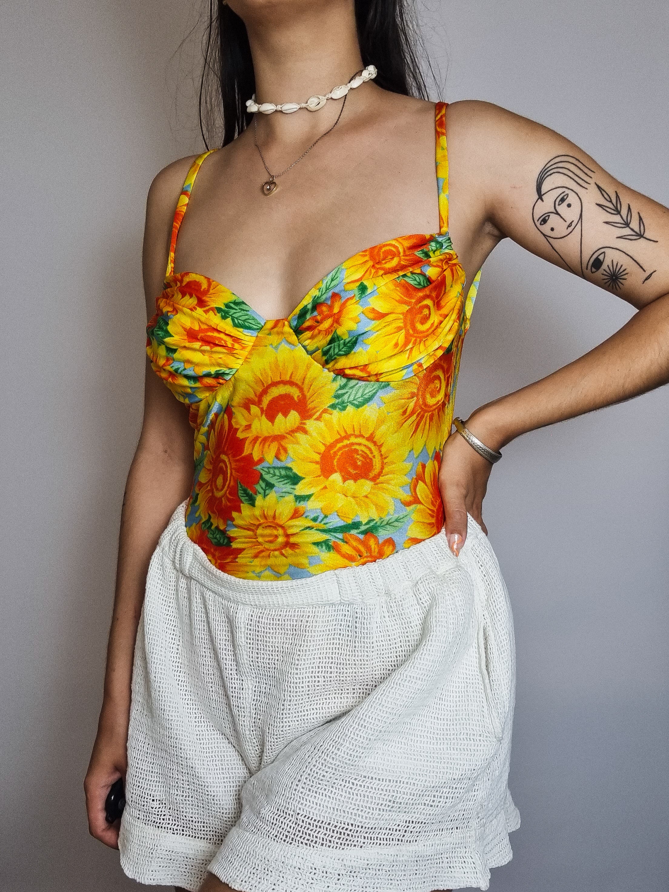 Vintage einteiliger Badeanzug Sonnenblumen S/M