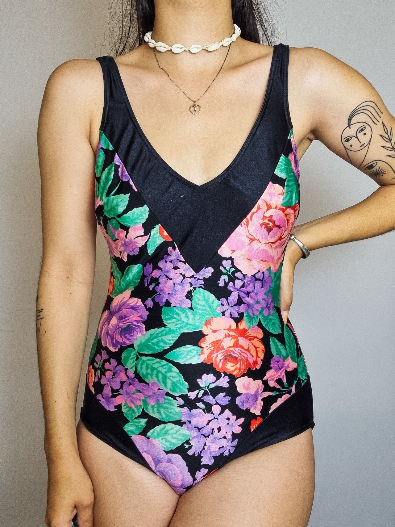 Maillot de bain vintage une pièce à fleurs S/M