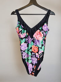 Einteiliger Vintage-Badeanzug mit Blumenmuster S/M