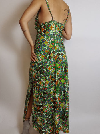 Robe vintage verte à motifs M