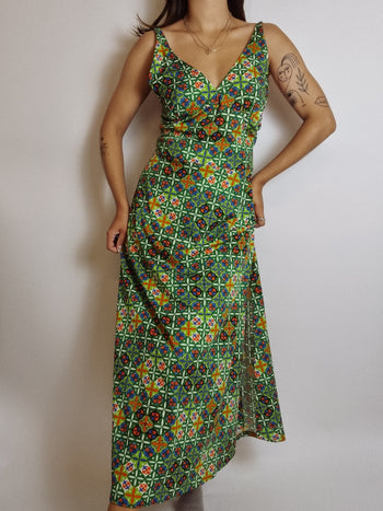 Robe vintage verte à motifs M