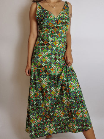 Robe vintage verte à motifs M