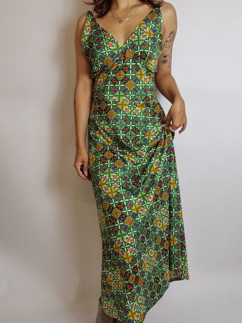 Robe vintage verte à motifs M