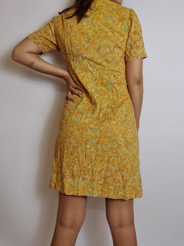 Robe vintage jaune à motifs S
