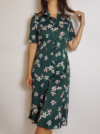 Robe vintage verte à fleurs S/M