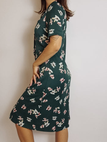 Robe vintage verte à fleurs S/M