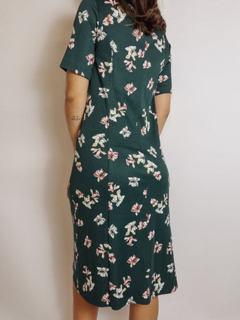 Robe vintage verte à fleurs S/M