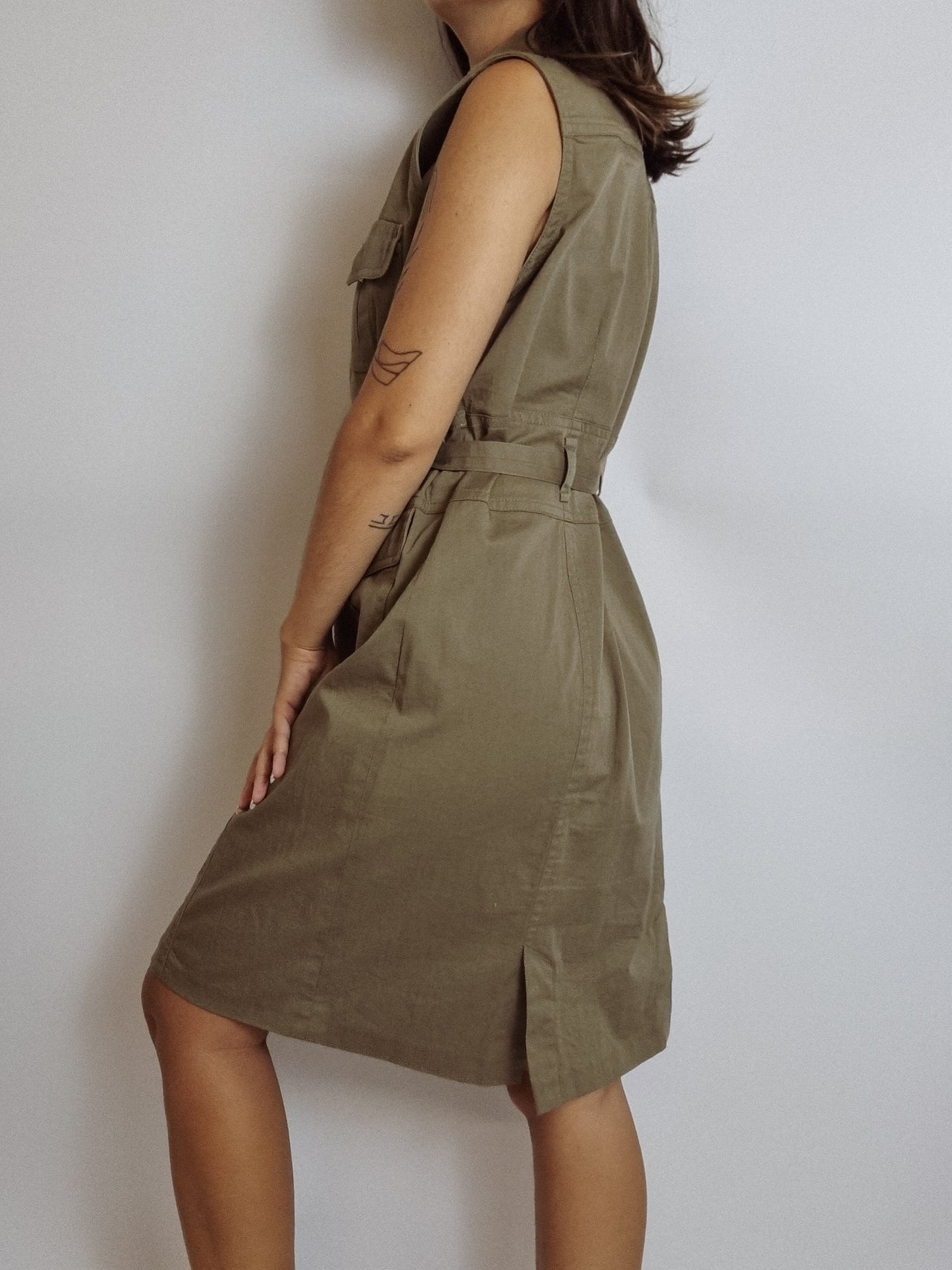 Vintage khaki shirt dress S/M